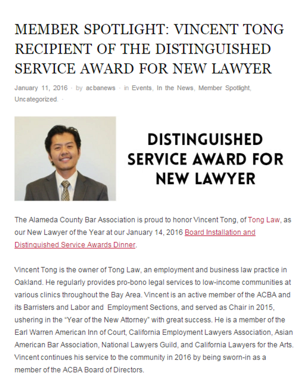 ACBA: Distinguished Service Award for New Lawyer